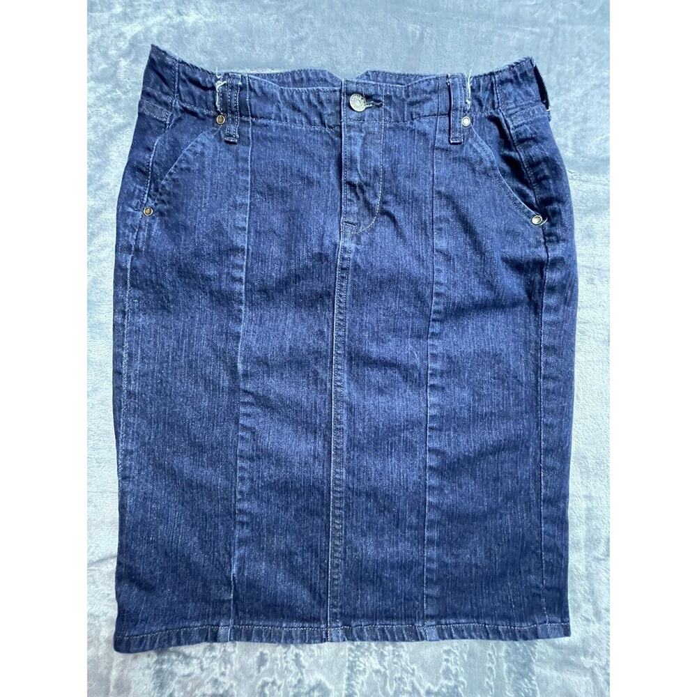 Old Navy Jean Skirt‎ Womens 4 Dark Denim Slit Modest Knee Length Demure